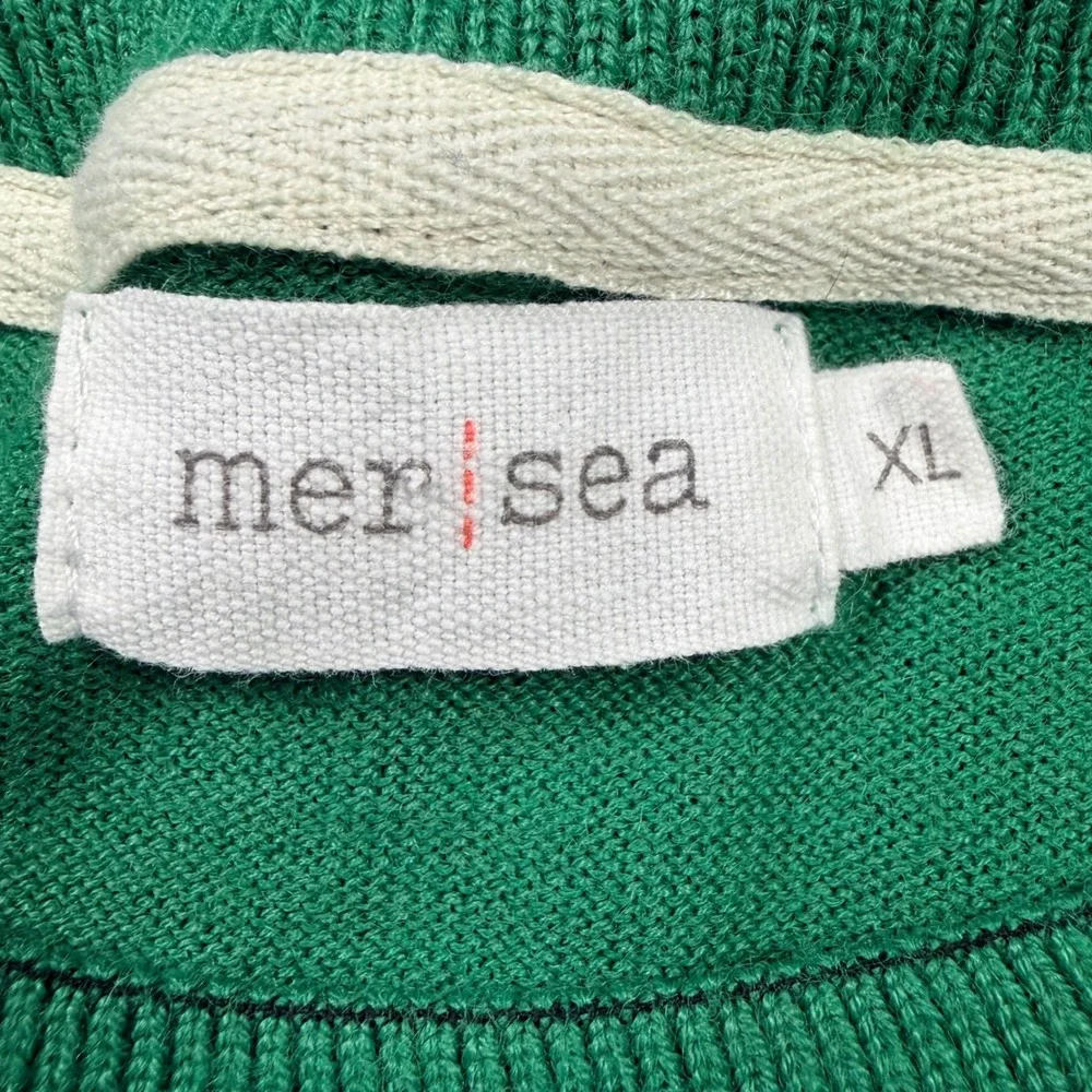 Mer Sea Striped Sweater Womens XL Green White Short Sleeve Excellent Ribbed Knit - Picture 6 of 6